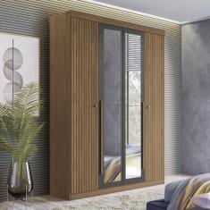 Guarda Roupa Solteiro Ripado 4 Portas 2 Gavetas Antony com Espelhos - 