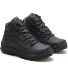 Bota Adventure Masculina Couro Cadarço Reforçado Trekking - Free Jump,