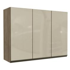 Armário Aéreo Cozinha 120 cm Maxxi 3 Portas com Vidro Nogal - Kappesbe