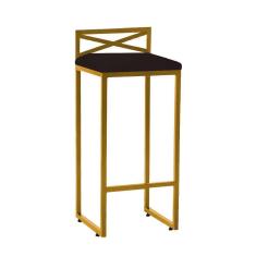 Banqueta Alta Bar Bistrô Ferro Dourado Corino Marrom