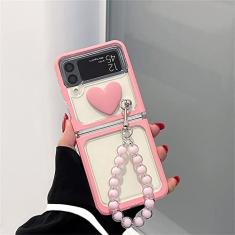 Estojo para pulseira de pulso com miçangas de amor rosa transparente 3D para Samsung Galaxy Z Flip 3 5G Z Flip3 Zflip3 Zflip4 Flip 4 Capa, A, para Samsung Z Flip 4 5G