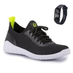 Tênis Masculino Calce Fácil Super Leve E Macio Com Relógio-Masculino