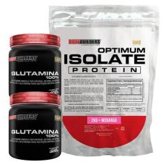 Kit Optimum Isolate Whey Protein 2kg + 2x Glutamina 300g + Coqueteleir