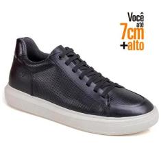 Tênis Masculino Rafarillo Alth Em Couro Preto Branco Aumenta Altura 7c