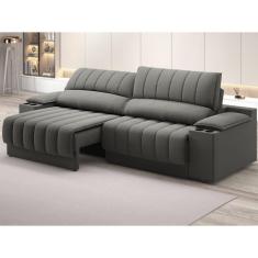 Sofá com Porta Copos Carregador USB Ret Rec Murano 2,50m Velosuede - NETSOFAS