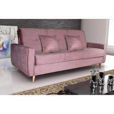 Sofá Cama Casal Reclinável com Baú Pamela - Veludo turkey Rose