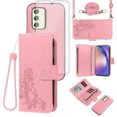 Asuwish Capa de celular para Samsung Galaxy A54 5G carteira com zíper destacável com protetor de tela de vidro temperado alça transversal flor porta-cartões A545G A 54 54A 4G G5 SM A546U mulheres