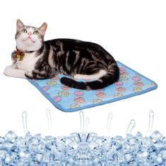 SEIS Almofada de gelo para cães, seda gelada, gatos, tapete de resfriamento para animais de estimação, tapete de bambu fresco para o verão (azul, P