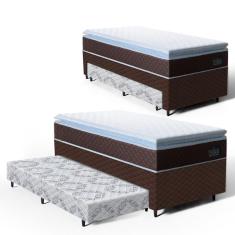 Cama Box com Colchao de Espuma D33 Pillow Top Comfort Luxo + Auxiliar de Espuma Unique Solteiro 88cm