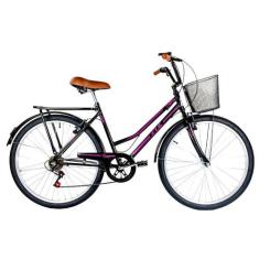 Bicicleta Aro 26 Kls Retro Sport Freio V-Brake 6 Marchas, Preto, Pink