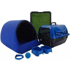 Kit Cachorro Gato Cama Caminha Iglu Transporte Sanitário Grama Sintéti