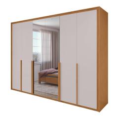 Guarda Roupa Casal Easy Space 6 Portas de Bater MDF Amendoa Clean-Off White Móveis Lopas