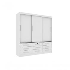 Guarda Roupa Casal Chicago 3 Portas 9 Gavetas MDP com Espelho Neve