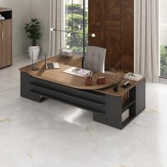 Escrivaninha Mesa Escritório Presidente Tamburato com e e Design em U 