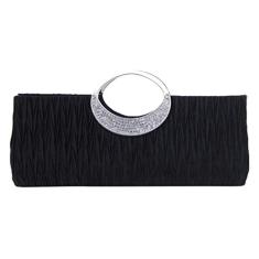 Grey990 Bolsa de mão feminina luxuosa de cetim com strass plissado, Preto, One_Size