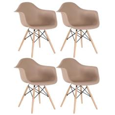 KIT - 4 x cadeiras Charles Eames Eiffel DAW com braços - Base de madeira clara -