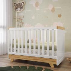 Berço Mini Cama 100% Mdf Retrô Branco Brilho/Amêndoa