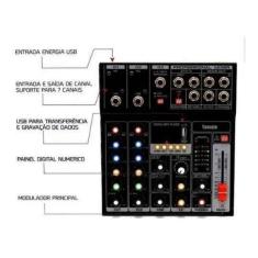 Mesa De Som Profissional 5 Canais Mixer Efeitos Usb