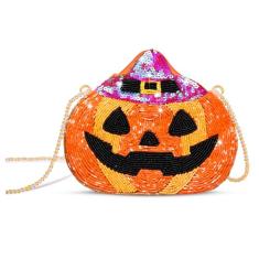 Bolsa transversal de Halloween para mulheres com contas fantasma abóbora bolsa de ombro assustadora Halloween acessórios presentes, Laranja