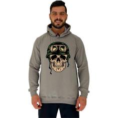 Blusa Moletom Tradicional Com Touca MXD Conceito Caveira Militar, Caqu