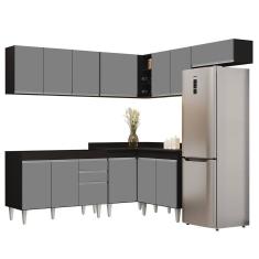 Armário De Cozinha Modulado De Canto 7 Peças Cp19 Balcão Sem Tampo Preto/cinza - Lumil