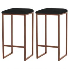 Kit 2 Banqueta Billie Base Bronze Veludo Preto Gran Belo