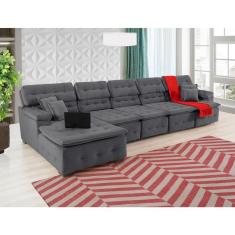 Sofá Orlando 4.20x2.10m Com Chaise, Retrátil E Reclinável - Chumbo