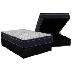 Conjunto Box Baú Casal: Colchão Espuma Ortobom D45 - Airtech 150 + Base Crc Suede Black(138x188)