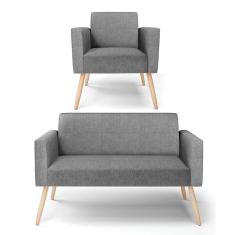 Sofá Namoradeira Com Poltrona Pés Palito Natural Marisa Linho D03 - D\'rossi Cor A26 Grafite