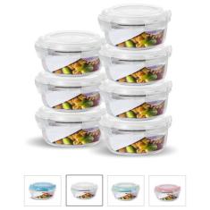 Kit Conjunto 7 Potes Vidro Hermético Tampa Plástico Marmita Mantimento