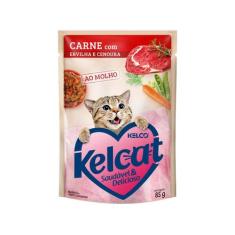 Ração Úmida Kelcat Sachê para Gatos Sabor Carne com Ervilha e Cenoura 
