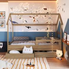 Cama Infantil Montessoriana com Gavetões Inferiores Aveiro Oak