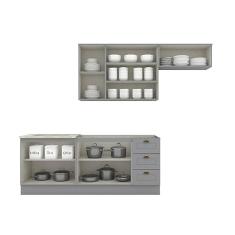 Cozinha Compacta 4 Peças com Balcão para Pia e Aéreo Emily Cinza/calcare