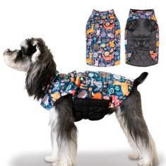 CuteBone Jaqueta para cães de inverno, colete reversível para cães - à prova de vento e à prova d'água, espesso ajustável, tamanhos pequenos a grandes, casaco de inverno macio com orifício para