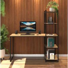 Mesa Escrivaninha Industrial Com Estante De 5 Prateleiras Acopladas Fe