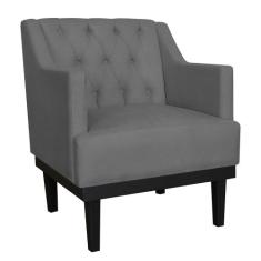 Poltrona Decorativa Clássica Com Base Madeira Suede Cinza - DS Estofad