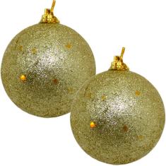 Kit 12 Bolas De Natal Enfeite Glitter Dourada Natalino 70mm