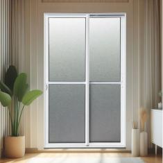 Porta De Correr 2 Folhas Moveis 210 X 200 Elite Com Fechadura Tetra Vidro Liso Branco