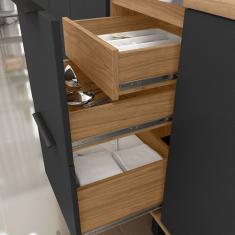 Cozinha Modulada 3 Peças Mdf Com Aéreo 1200cm Porta De Vidro Basculante Toscana Freijó-nero