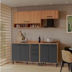 Cozinha Modulada Havana Com Tampo 07 Portas E 2 Gavetas Rovere-grafite