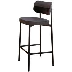 Banqueta Alta Bar Cozinha Sala De Jantar Aço Preto Kaira C01 Linho Preto Courino Preto - Lyam Decor