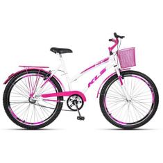 Bicicleta Aro 26 Kls Lady July Gold V-Brake, Branco, Pink