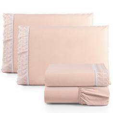 Jogo de Lençol Lese Percal 180 Fios Padrão 4 Peças Barato - Salmão - 1