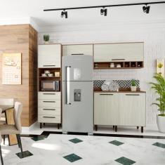 Cozinha Compacta Evolution 5 Portas 4 Gavetas Legno e Crema