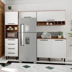 Cozinha Compacta Evolution 5 Portas 4 Gavetas Branco e Tannat