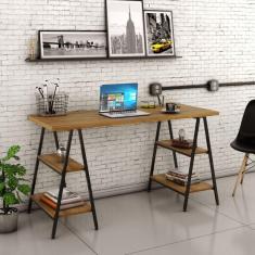 Escrivaninha Cavalete 150cm 4 Prateleiras Estilo Industrial Kuadra Compace Lamina Mel