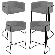 Kit 04 Banquetas Fixa Preto Veludo Cinza C-317