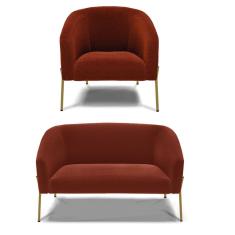 Sofá Namoradeira e Poltrona Pé Ferro Dourado Stella Bouclê Terra D03 - D`Rossi