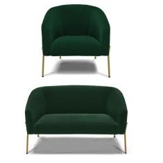 Sofá Namoradeira e Poltrona Pé Ferro Dourado Stella Bouclê Verde D03 - D`Rossi