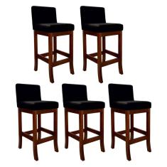 Kit 5 Banquetas Alta Estofada para Bancada Castanho Melody Suede Preto